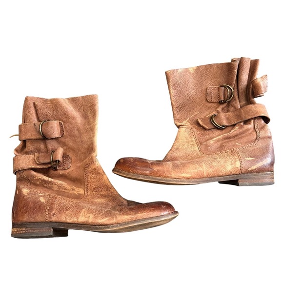 STEVEN by Steve Madden Brown Distressed Leather Ankle  Moto Women's Size 6 - Picture 2 of 5